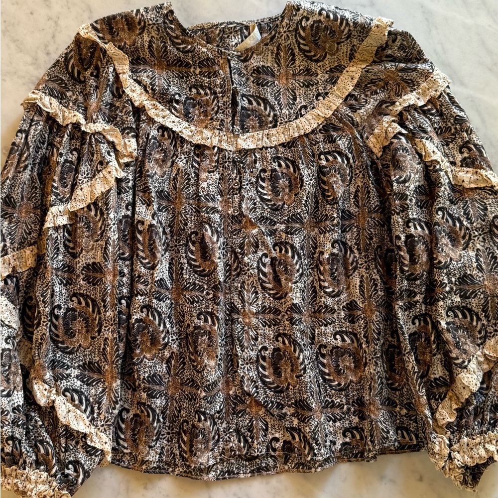 Ulla Johnson Black and Cream Women's Top in Size 4